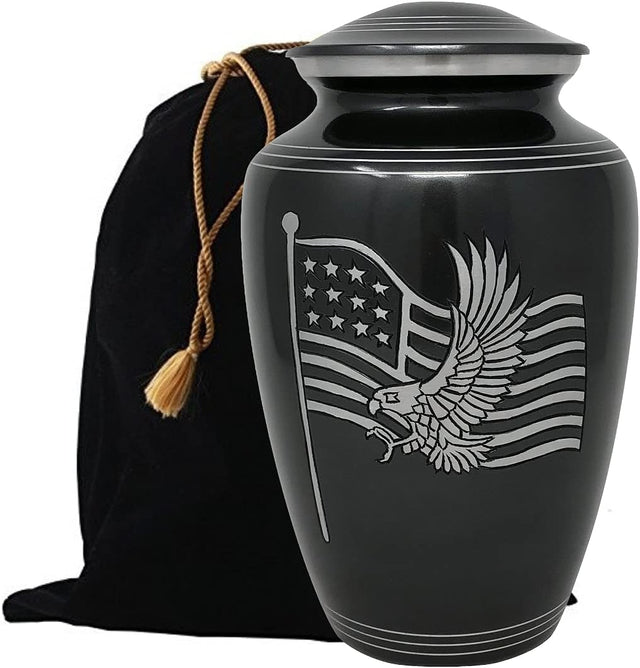 American Honor and Glory Cremation Urn, Handcrafted Metal Urn for Human Ashes, Adult Cremation Urn with Velvet Bag