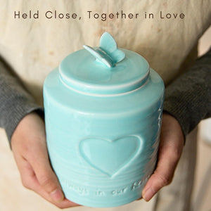 LASTINGTAILS Baby urn Blue Butterfly&Heart Urn for Baby Boy Ashes small urn for human ahses