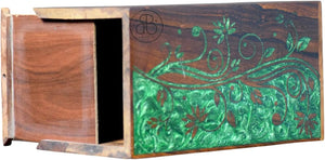 Handcrafted Rosewood Urn Box with Double Side Resin | Memorial Keepsake Box | Funeral Cremation Urn for Ashes | Custom Engraved Urn (8"x5"(110Cu/in))