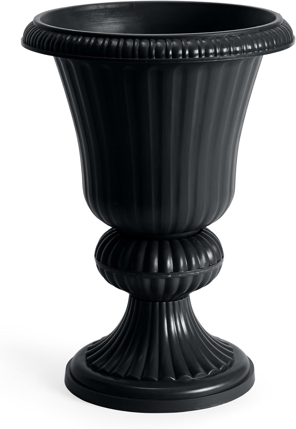 BrylaneHome Embry Urn Plastic Planter 14.5" W x 20" H - Drainage Hole, Suitable for Outdoor & Garden - Bronze