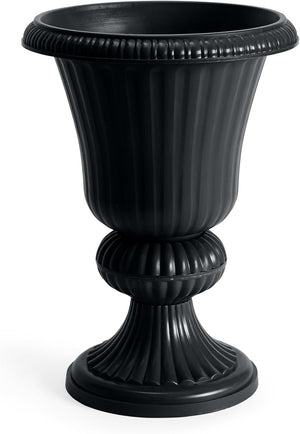 BrylaneHome Embry Urn Plastic Planter 14.5" W x 20" H - Drainage Hole, Suitable for Outdoor & Garden - Bronze