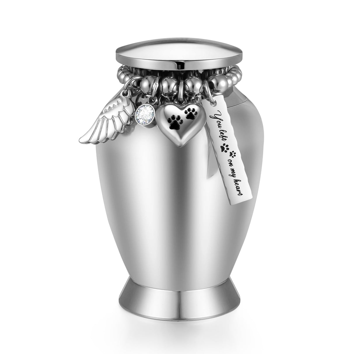 Small Keepsake Urns for Memorial Human Ashes 2.85 Inch with Wing Charm Mini Cremation Urns Stainless Steel