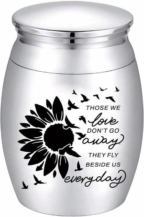 CREATCABIN Sunflower Ashes Urn Keepsake Butterflies Cremation Urn Mini Urns Stainless Steel Memorial Ashes Holder Container Jar for Human Ashes Dad Remains 1.18x1.57 Inch-Those We Love Don't Go Away