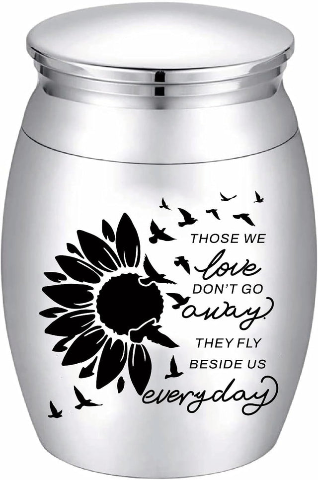 CREATCABIN Sunflower Ashes Urn Keepsake Butterflies Cremation Urn Mini Urns Stainless Steel Memorial Ashes Holder Container Jar for Human Ashes Dad Remains 1.18x1.57 Inch-Those We Love Don't Go Away