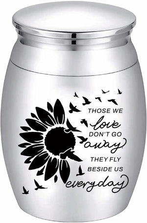 CREATCABIN Sunflower Ashes Urn Keepsake Butterflies Cremation Urn Mini Urns Stainless Steel Memorial Ashes Holder Container Jar for Human Ashes Dad Remains 1.18x1.57 Inch-Those We Love Don't Go Away