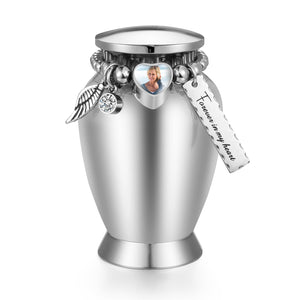 Small Keepsake Urns for Memorial Human Ashes 2.85 Inch with Wing Charm Mini Cremation Urns Stainless Steel