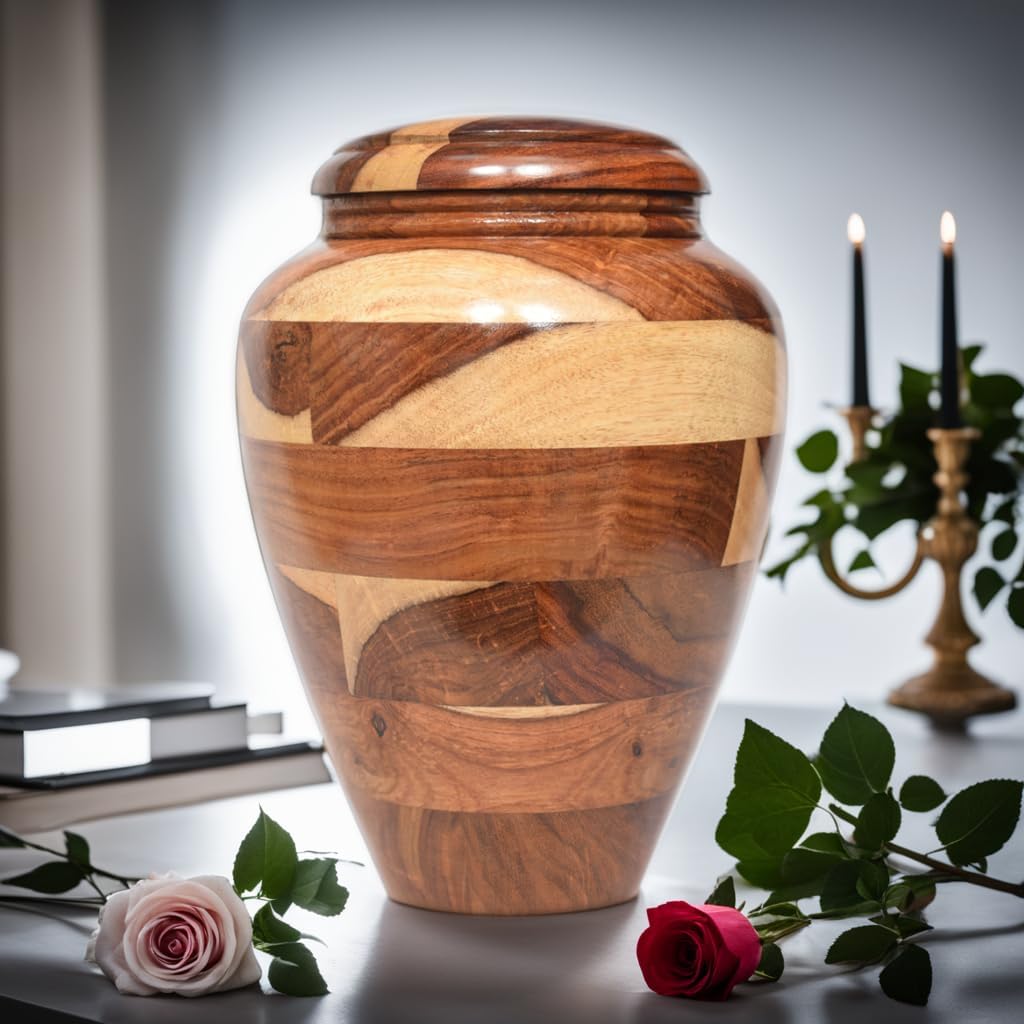 Large Wooden Cremation Urn – Handcrafted Memorial for Human Ashes, Adult Funeral Urn for Men & Women (Rosewood, Large (200Cu/Inches))
