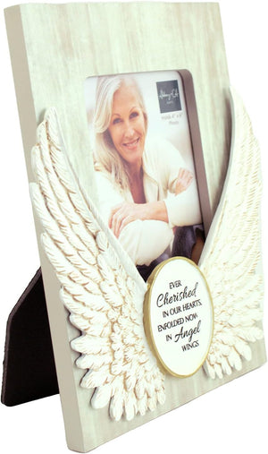 Angel Wings Memorial Photo Frame, Home Decor Gift For Death Of A Loved One, Holds 4-inch By 6-inch Photo, By Abbey & CA Gift,Antique White