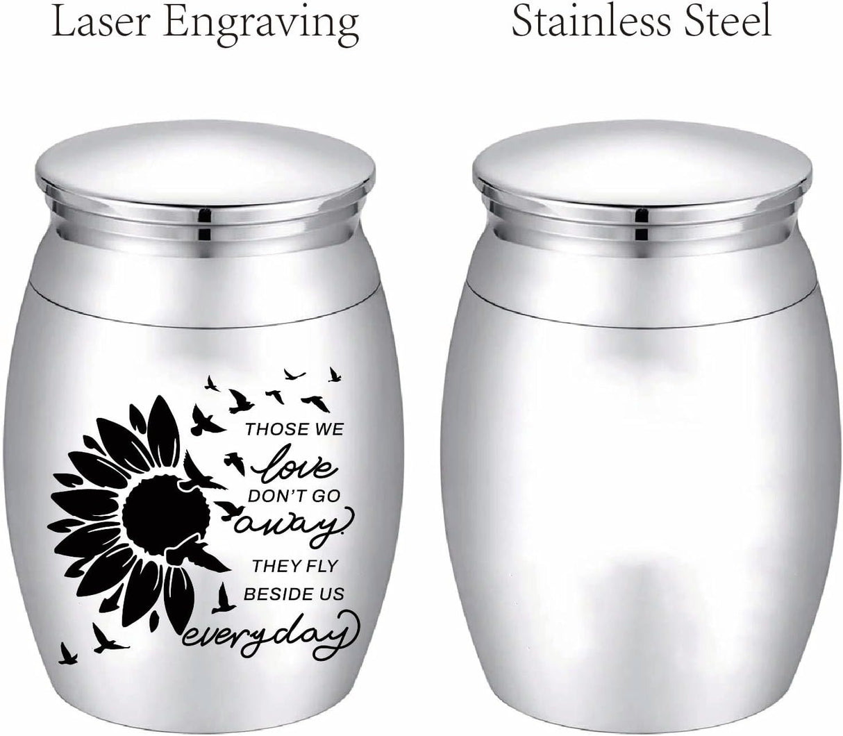 CREATCABIN Sunflower Ashes Urn Keepsake Butterflies Cremation Urn Mini Urns Stainless Steel Memorial Ashes Holder Container Jar for Human Ashes Dad Remains 1.18x1.57 Inch-Those We Love Don't Go Away