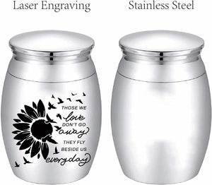CREATCABIN Sunflower Ashes Urn Keepsake Butterflies Cremation Urn Mini Urns Stainless Steel Memorial Ashes Holder Container Jar for Human Ashes Dad Remains 1.18x1.57 Inch-Those We Love Don't Go Away