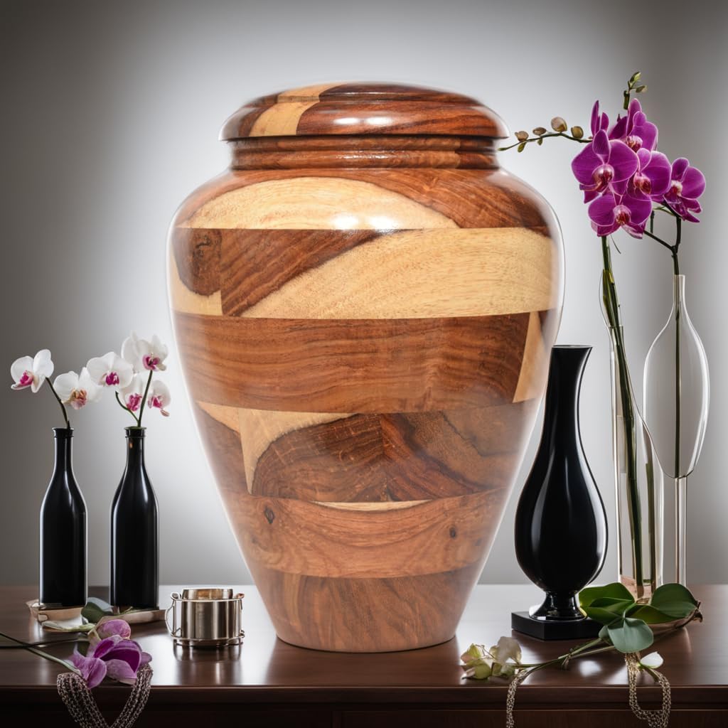 Large Wooden Cremation Urn – Handcrafted Memorial for Human Ashes, Adult Funeral Urn for Men & Women (Rosewood, Large (200Cu/Inches))