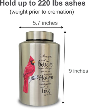 Up to 220 lbs Large Cremation Urns for Adult Human Ashes, Decorative Urn for Male Female Ashes with Velvet Bag（Cardinal）
