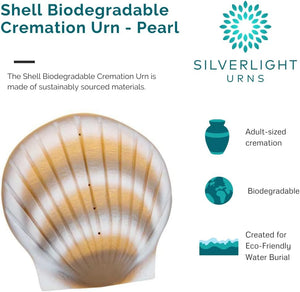 Shell Biodegradable Urn by Passages International, Eco Urn for Ashes, Recycled Paper & Clay, Extra Large Urn Sea Burial