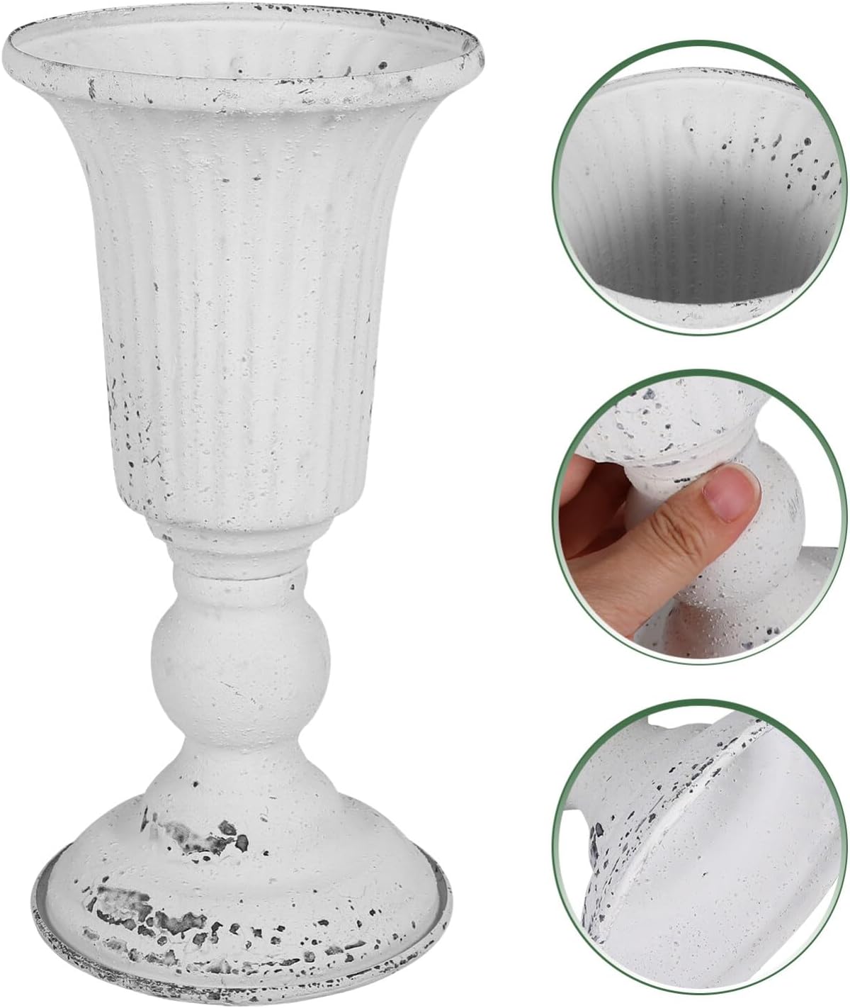 Kichvoe Vintage Metal Vase, Trumpet Vase Rustic Urn Planter Wedding Centerpiece Flower Arrangement Pot Plant Pot for Wedding Party Reception White,9.29 X 4.72 Inches