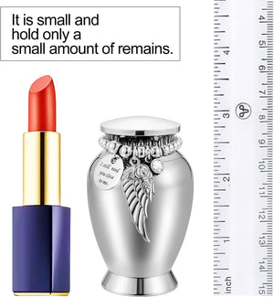 Small Keepsake Urns for Memorial Human Ashes 2.85 Inch with Wing Charm Mini Cremation Urns Stainless Steel