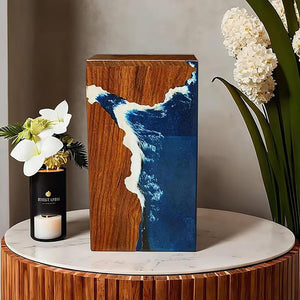 Epoxy Resin Wooden Urns for Human Ashes - Adult Male & Female Cremation Urns (Medium 9'X5.5, 180cu/in)