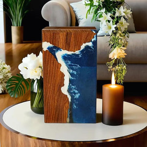 Epoxy Resin Wooden Urns for Human Ashes - Adult Male & Female Cremation Urns (Medium 9'X5.5, 180cu/in)