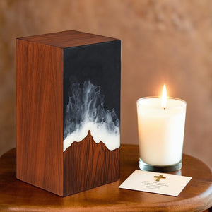Handcrafted Wooden Cremation Urn with Ocean Epoxy Resin Design – Unique Funeral Urn for Human Ashes – Memorial Ashes Box (Rosewood Black, (Large - 11.25" Hx6.25 W (250 Cu/in))