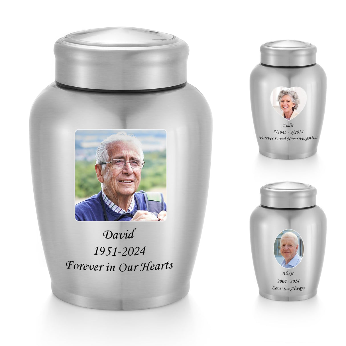 SOITIS Large Urns for Adult Male Female-Decorative Urns, Stainless Steel Funeral Keepsake for Ashes Remains Cremation Urn for Human Ashes for Women Man