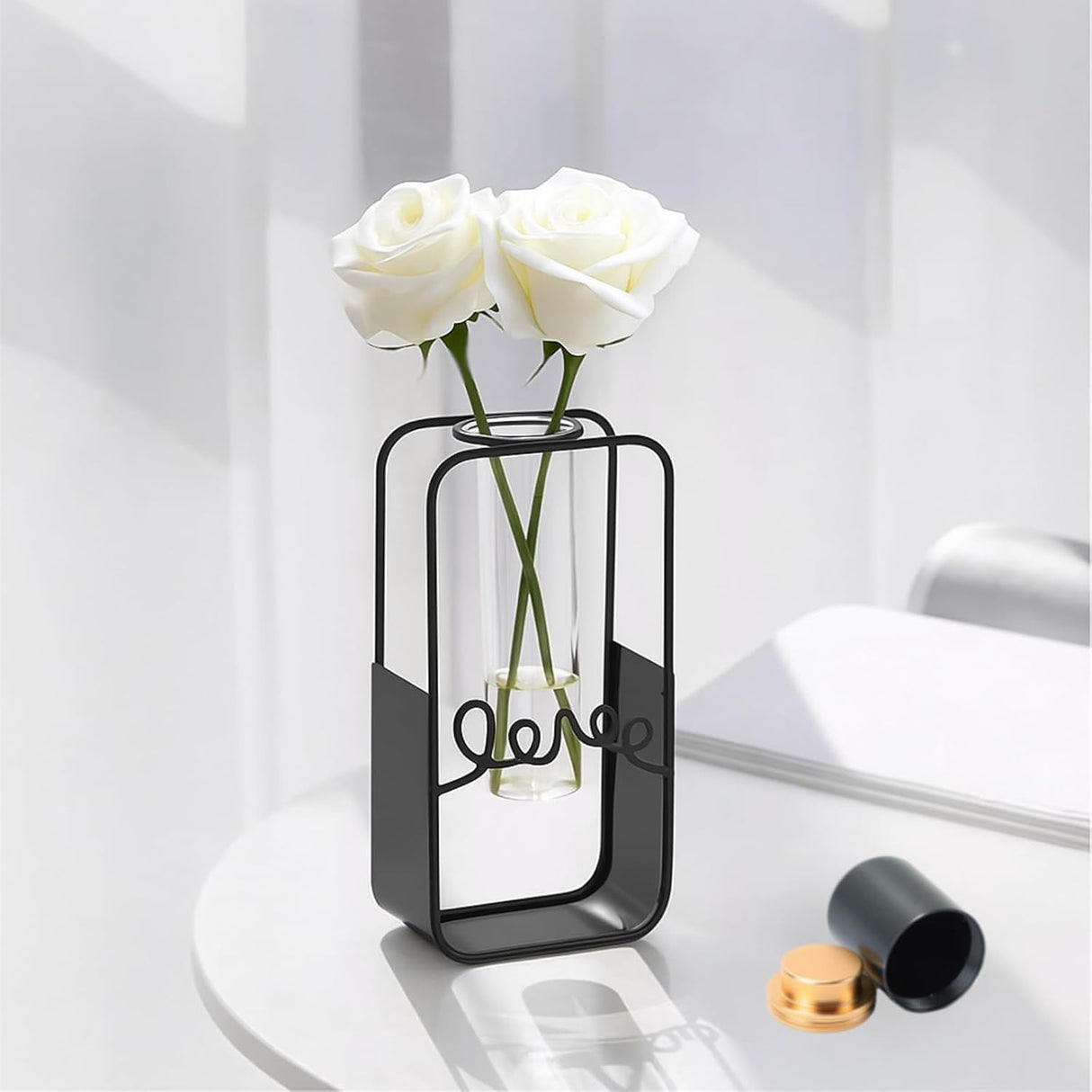 Plant Urn with Hydroponics Glass Vase, Small Urns for Human Ashes Keepsake, Memorial Keepsake Urn for Human Ashes, Mini Urns Small Urn for Ashes, Black