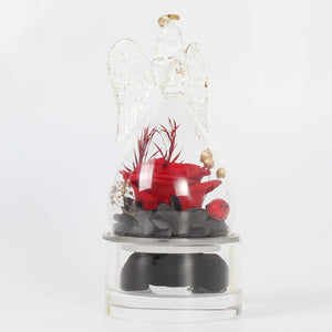 Crystal Small urn with a Glass Angel Statue and an Eternal Rose,Mini urns for Human Ashes Keepsake,for dad mom Memorial Cremation Sharing Small Urn Decoration Beautiful Little urn