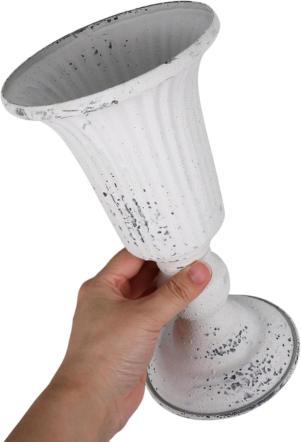 Kichvoe Vintage Metal Vase, Trumpet Vase Rustic Urn Planter Wedding Centerpiece Flower Arrangement Pot Plant Pot for Wedding Party Reception White,9.29 X 4.72 Inches