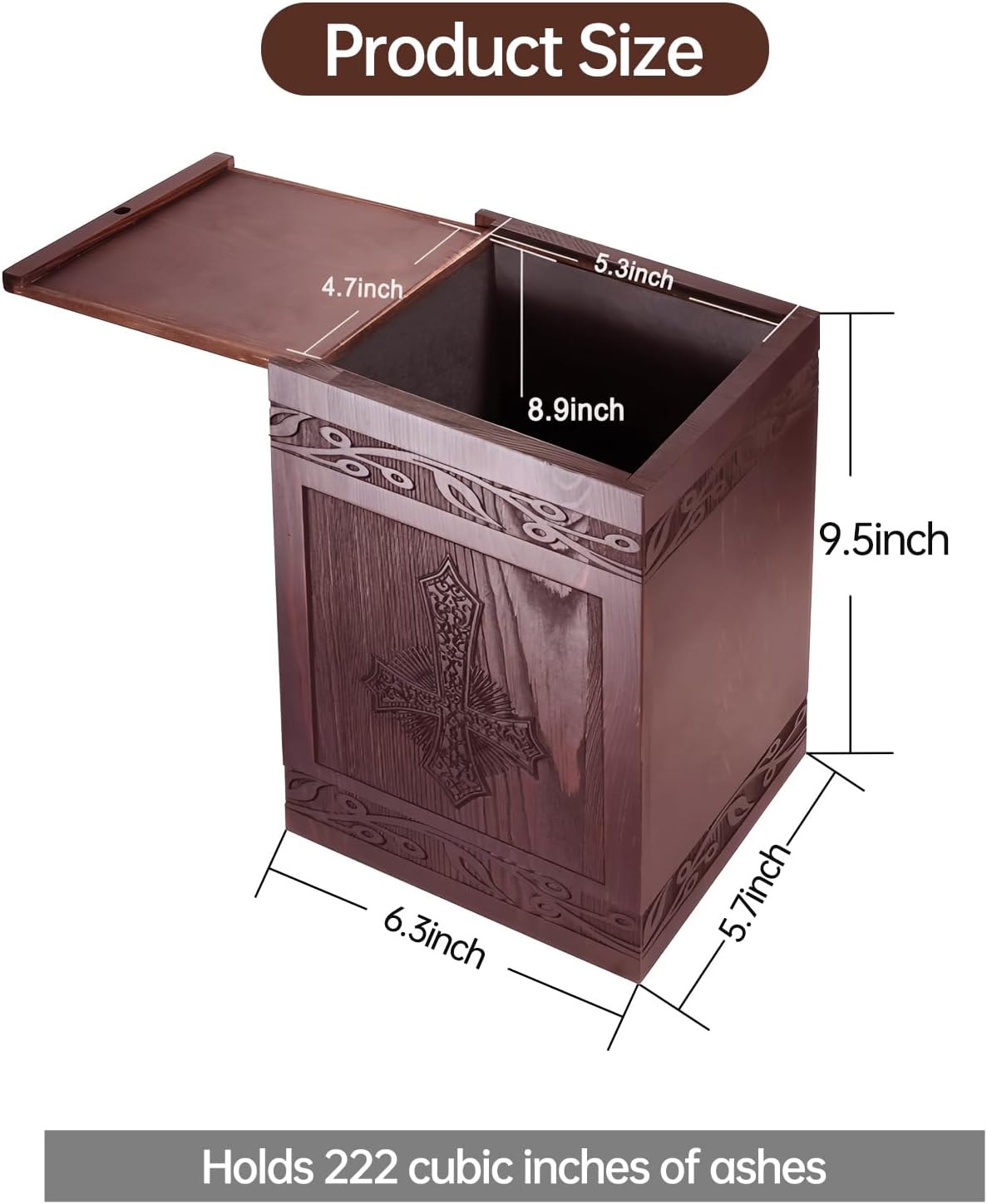 Wooden Cremation Urn for Human Ashes,Wooden Carved Cross Cremation Urns,Holds 250 Cubic Inches,Cat and Dog Pet Urns,Decorative Funeral Urn Box and Casket