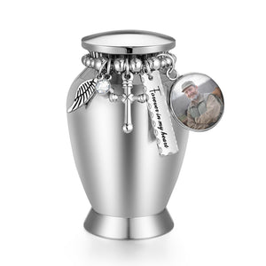 Small Keepsake Urns for Memorial Human Ashes 2.85 Inch with Wing Charm Mini Cremation Urns Stainless Steel