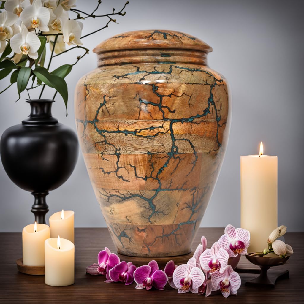 Large Wooden Cremation Urn – Handcrafted Memorial for Human Ashes, Adult Funeral Urn for Men & Women (Rosewood, Large (200Cu/Inches))