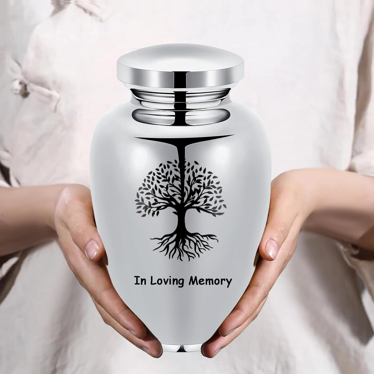 Imrsanl Cremation Urn for Human Ashes Burial Memorial Large Urns for Adult Male Female, Stainless Steel Engraved Butterfly Funeral Decorative Urns Keepsake for Women Men, 220 lbs (Silver-Tree of Life)