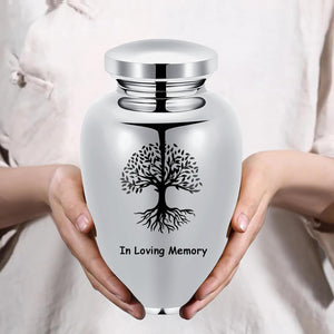 Imrsanl Cremation Urn for Human Ashes Burial Memorial Large Urns for Adult Male Female, Stainless Steel Engraved Butterfly Funeral Decorative Urns Keepsake for Women Men, 220 lbs (Silver-Tree of Life)