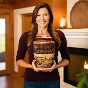Wooden Cremation Urn for Human Ashes Handcrafted Urn for Adult Men & Women Memorial Urn for Ashes Decorative Burial & Funeral Urn (Hand Curving Border, Large 250lbs)