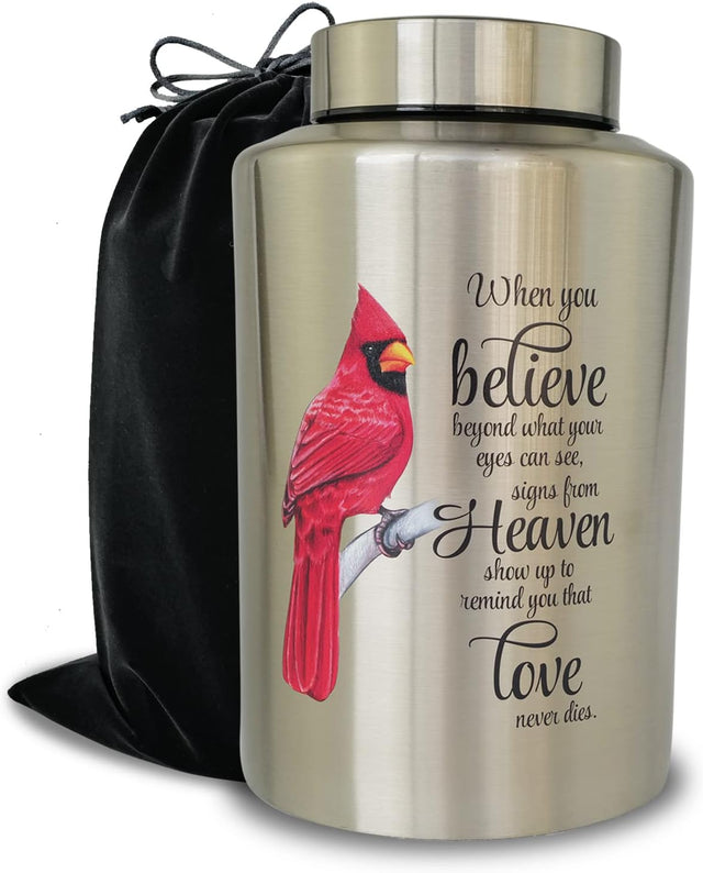 Up to 220 lbs Large Cremation Urns for Adult Human Ashes, Decorative Urn for Male Female Ashes with Velvet Bag（Cardinal）