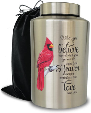 Up to 220 lbs Large Cremation Urns for Adult Human Ashes, Decorative Urn for Male Female Ashes with Velvet Bag（Cardinal）