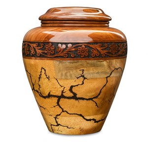 Wooden Cremation Urn for Human Ashes Handcrafted Urn for Adult Men & Women Memorial Urn for Ashes Decorative Burial & Funeral Urn (Hand Curving Border, Large 250lbs)