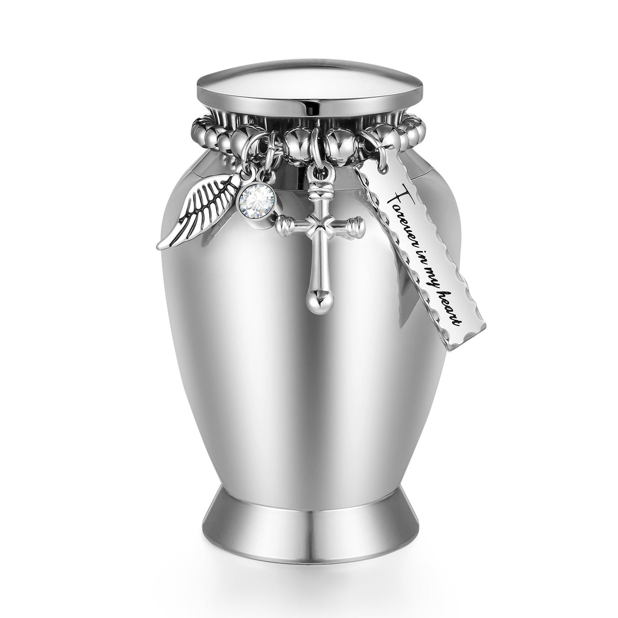 Small Keepsake Urns for Memorial Human Ashes 2.85 Inch with Wing Charm Mini Cremation Urns Stainless Steel