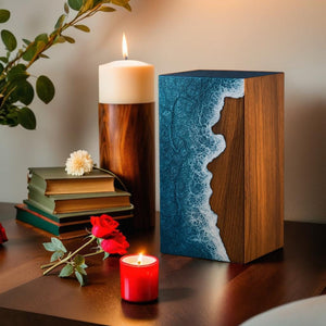 Handcrafted Rosewood & Ocean Wave Epoxy Resin Urn for Ashes – Memorial Cremation Urn Box for Human & Pet Ashes ((Keepsake - 5" Hx4 W (20 Cu/in))