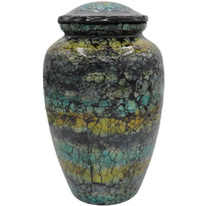 Mosaic Glass Cremation Urn - Hand Made Funeral Urn for Human Ashes - Large Adult Size Burial Urn - Hand Applied Individual Tiles Create a one of a Kind Work of Art - 200 cu in (Blue)