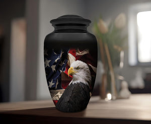 Patriotic Hearts Eagle Urn for Human Ashes | American Flag Cremation Urn for Adults, Veteran, Medium Size, Handmade Funeral Urns with Velvet Bag