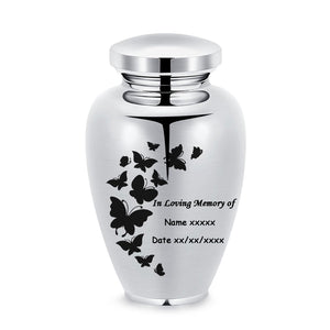 Imrsanl Cremation Urn for Human Ashes Burial Memorial Large Urns for Adult Male Female, Stainless Steel Engraved Butterfly Funeral Decorative Urns Keepsake for Women Men, 220 lbs (Silver-Tree of Life)