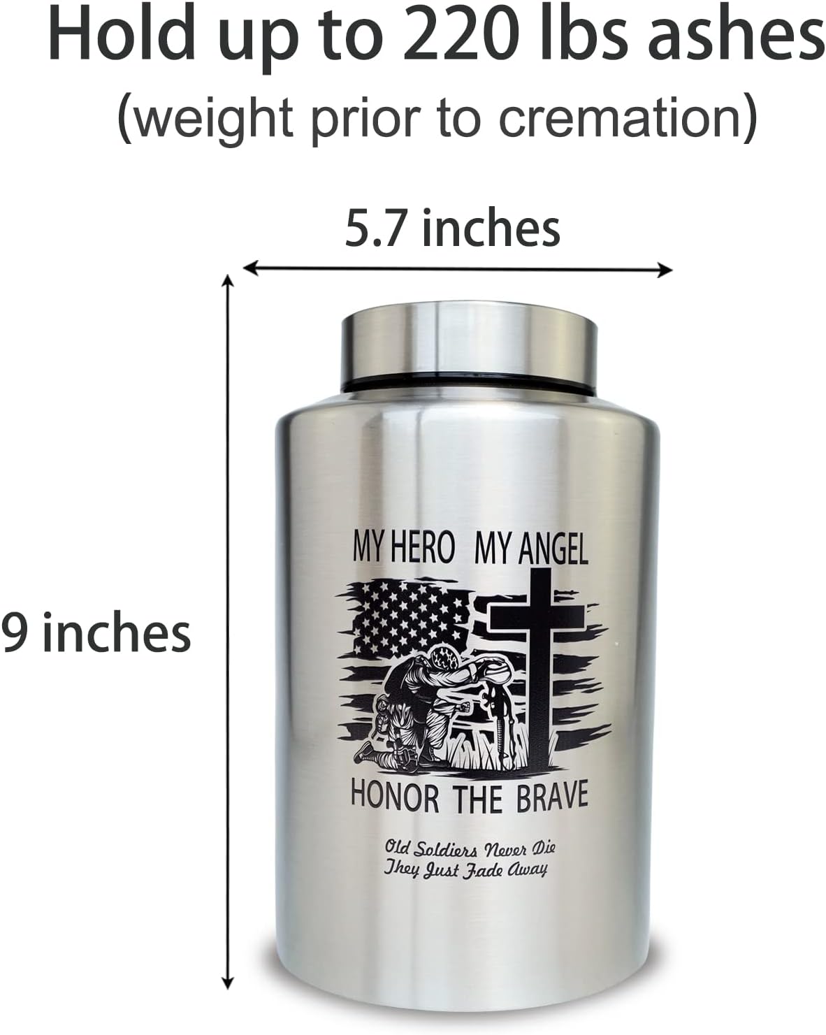 Up to 220 lbs Large Cremation Urns for Adult Male Female Ashes, Decorative Urn for Human Veteran Men Marine Patriot Ashes with Velvet Bag(Hero)