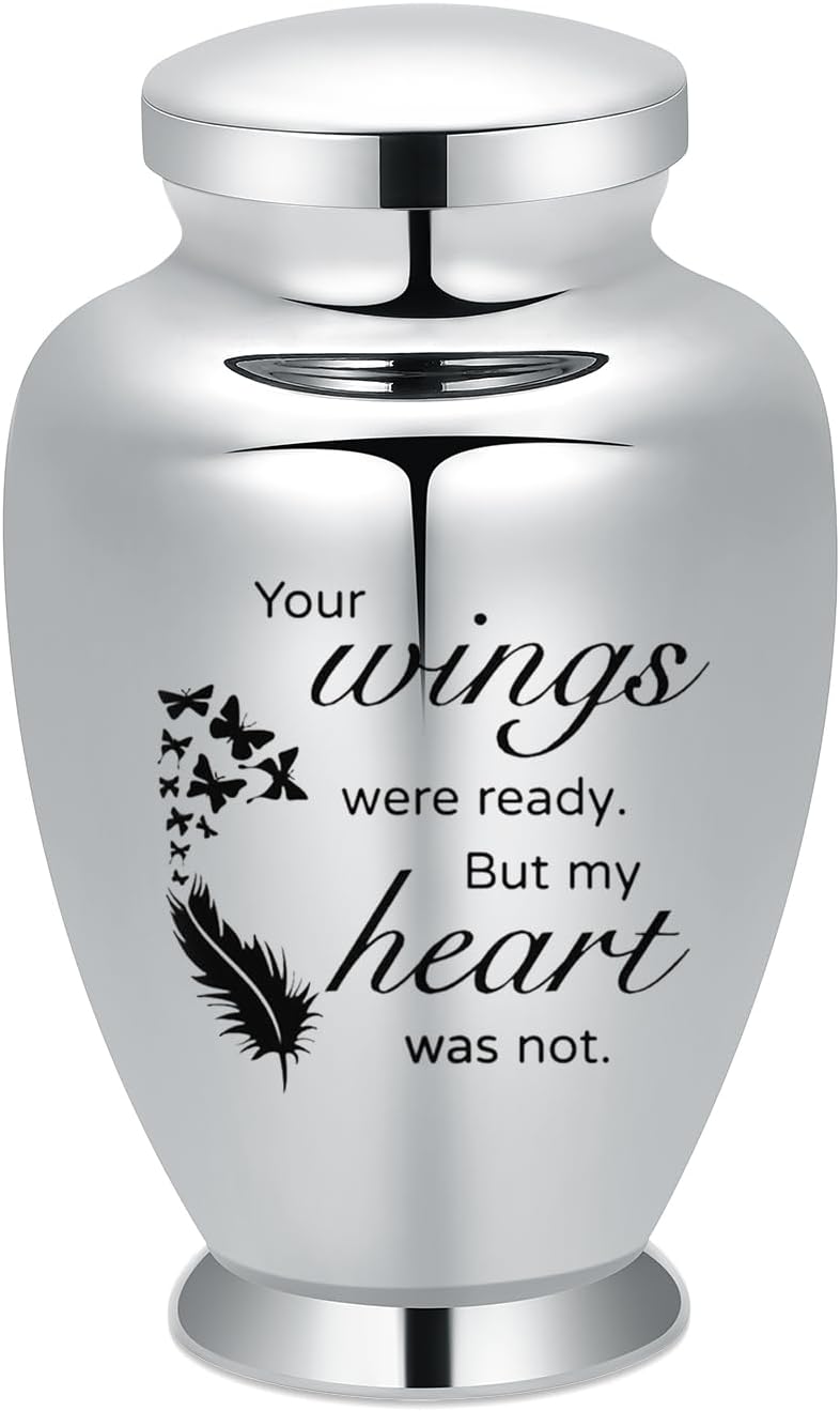 shajwo Large Cremation Urn for Ashes Human Adult Female Male Angel Wings Stainless Steel Urn for Human Ashes for Women Men Memorial Burial Funeral Decorative Urns for Ashes Keepsake Up to 220 IBS