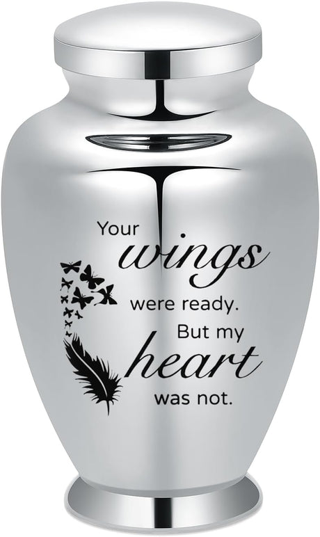 shajwo Large Cremation Urn for Ashes Human Adult Female Male Angel Wings Stainless Steel Urn for Human Ashes for Women Men Memorial Burial Funeral Decorative Urns for Ashes Keepsake Up to 220 IBS