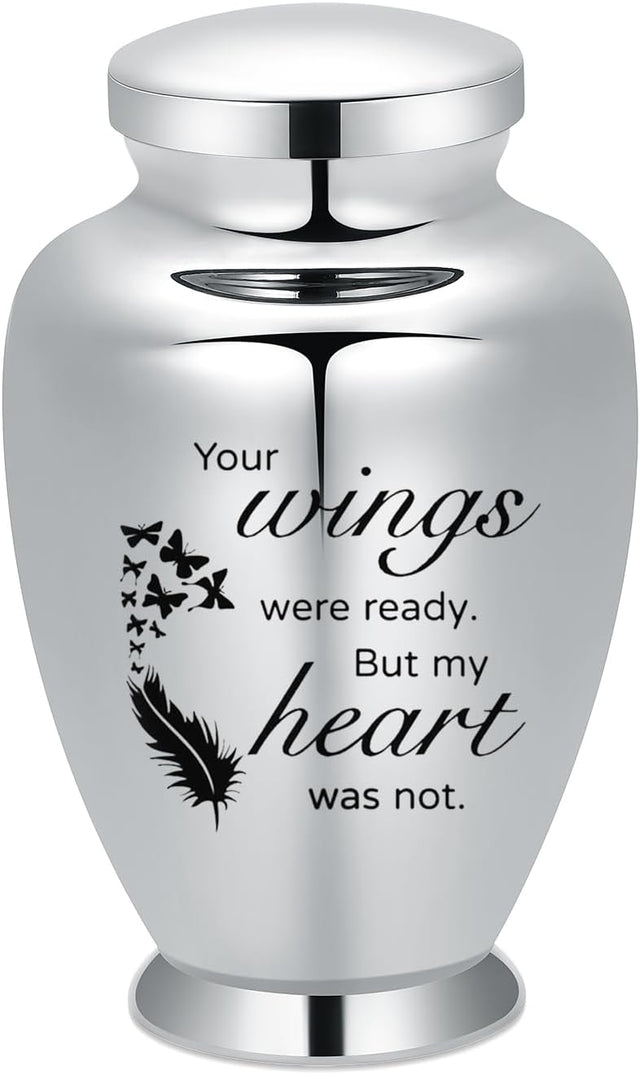shajwo Large Cremation Urn for Ashes Human Adult Female Male Angel Wings Stainless Steel Urn for Human Ashes for Women Men Memorial Burial Funeral Decorative Urns for Ashes Keepsake Up to 220 IBS