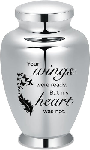 shajwo Large Cremation Urn for Ashes Human Adult Female Male Angel Wings Stainless Steel Urn for Human Ashes for Women Men Memorial Burial Funeral Decorative Urns for Ashes Keepsake Up to 220 IBS