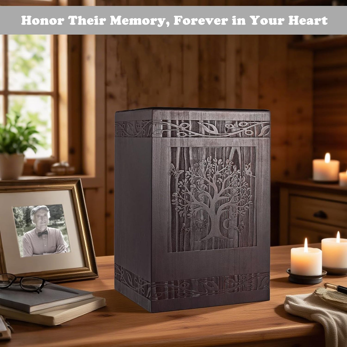 Abooxiu Cremation Urns for Human Ashes Adult Male Female, Wooden Tree of Life Medium Keepsake Urns for Ashes, Burial Funeral Memorial Decorative Urns for Men Women Pets Dog Urn- Up to 200 lbs