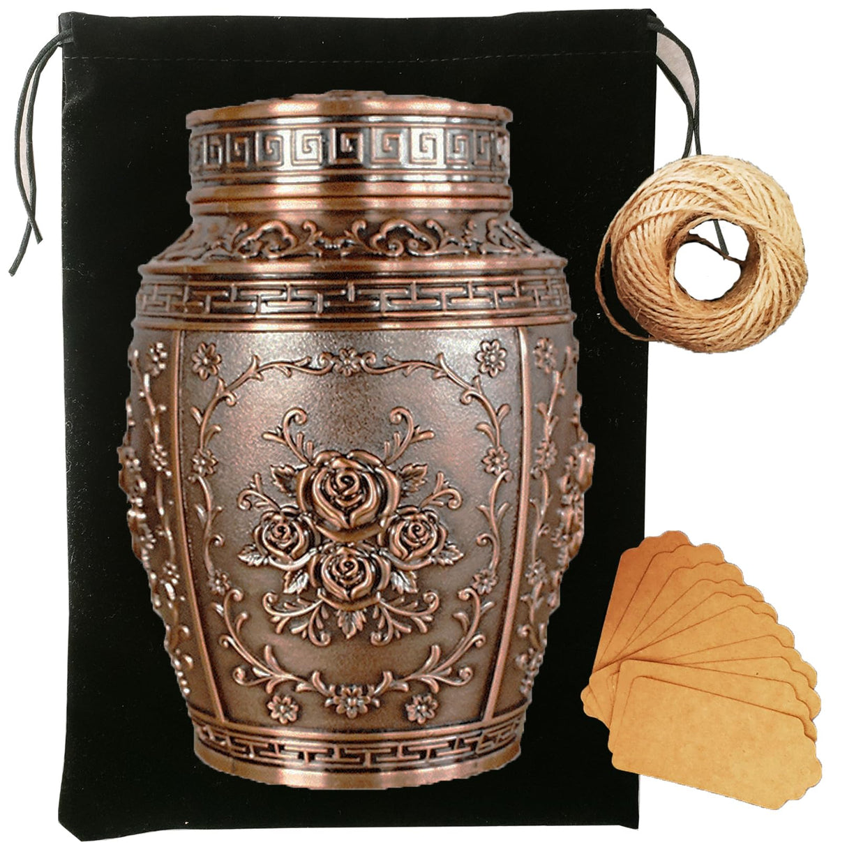Keepsake Rose Urns for Human Ashes Medium Cremation Burial Urn for Adult Human Ashes Beautiful Zinc Alloy Decorative Funeral Urns, 7.1" H x 4.7" L（Bronze）