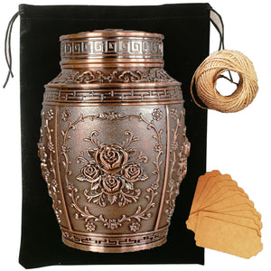 Keepsake Rose Urns for Human Ashes Medium Cremation Burial Urn for Adult Human Ashes Beautiful Zinc Alloy Decorative Funeral Urns, 7.1" H x 4.7" L（Bronze）