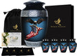 Cremation Urn for Ashes Adult Male - Hand Engraved Funeral Memorial Urns - Featuring 1 American Flag Large Urn with 4 Matching Small Urns with Bags (Black, Set of 5)