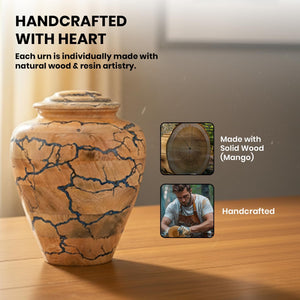 Wooden Cremation Urn for Human Ashes – Blue Epoxy Resin Adult Urn Jar, Decorative Memorial Urn for Men or Women – Funeral Burial Urn, (Medium 100 Cu/in)